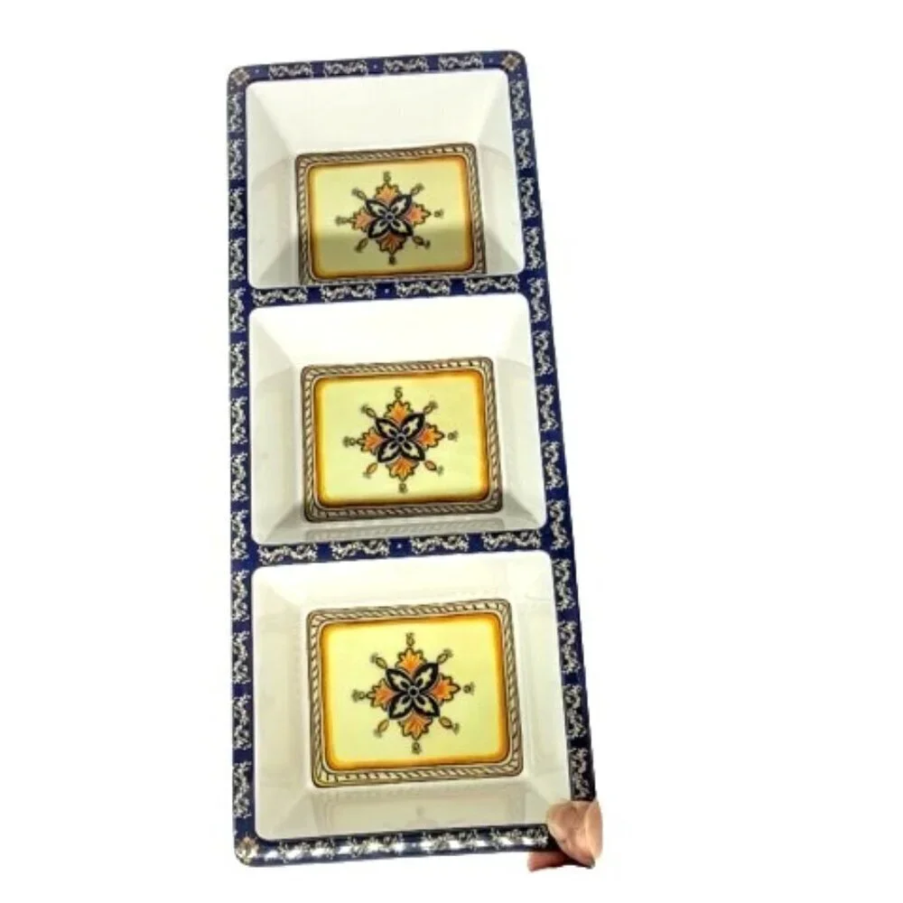 Le Cadeaux Malaga 3-Section Melamine Serving Tray NWT